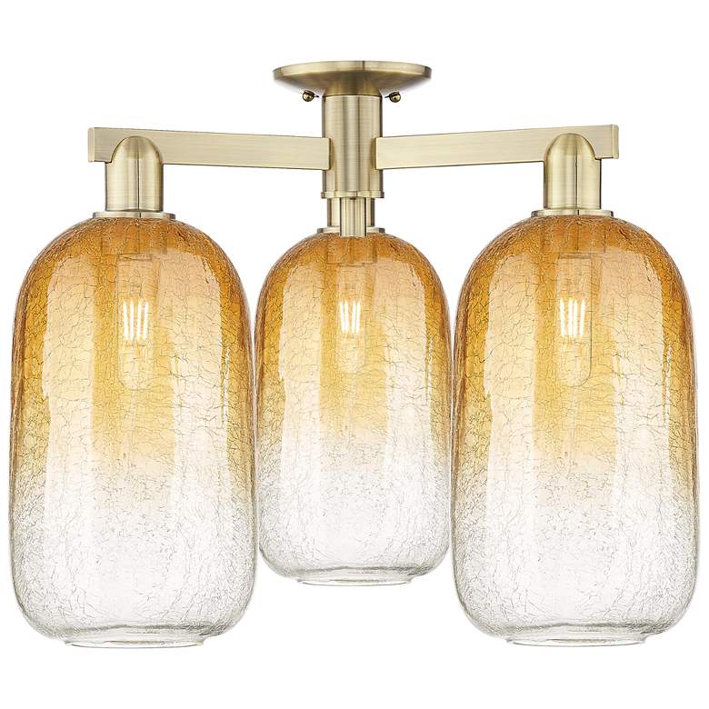 Image 1 Brookhaven Cloche 25"W 3 Light Antique Brass Semi-Flush w/ Amber Shade