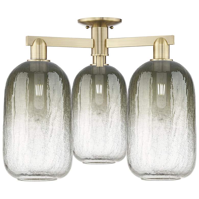 Image 1 Brookhaven Cloche 25"W 3 Light Antique Brass Semi-Flush w/ Slate Shade