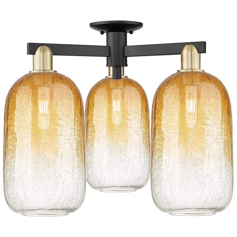 Image 1 Brookhaven Cloche 25"W 3 Light Black Brass Semi-Flush With Amber Shade