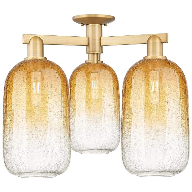 Image 1 Brookhaven Cloche 25"W 3 Light Brushed Brass Semi-Flush w/ Amber Shade