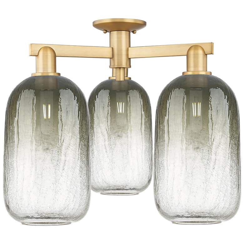 Image 1 Brookhaven Cloche 25"W 3 Light Brushed Brass Semi-Flush w/ Slate Shade