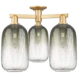 Brookhaven Cloche 25"W 3 Light Brushed Brass Semi-Flush w/ Slate Shade