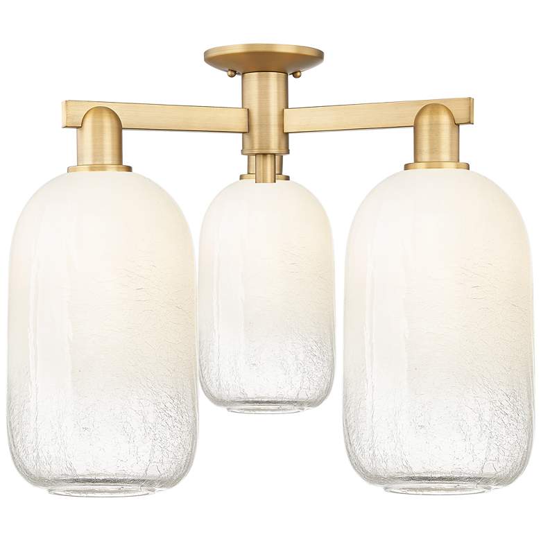 Image 1 Brookhaven Cloche 25"W 3 Light Brushed Brass Semi-Flush With Opal Shade