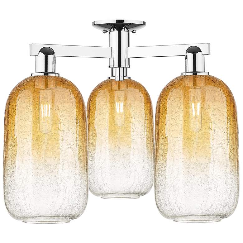 Image 1 Brookhaven Cloche 25"W 3 Light Chrome Semi-Flush With Amber Shade