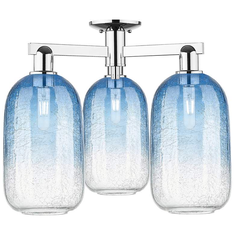 Image 1 Brookhaven Cloche 25"W 3 Light Chrome Semi-Flush With Sapphire Shade