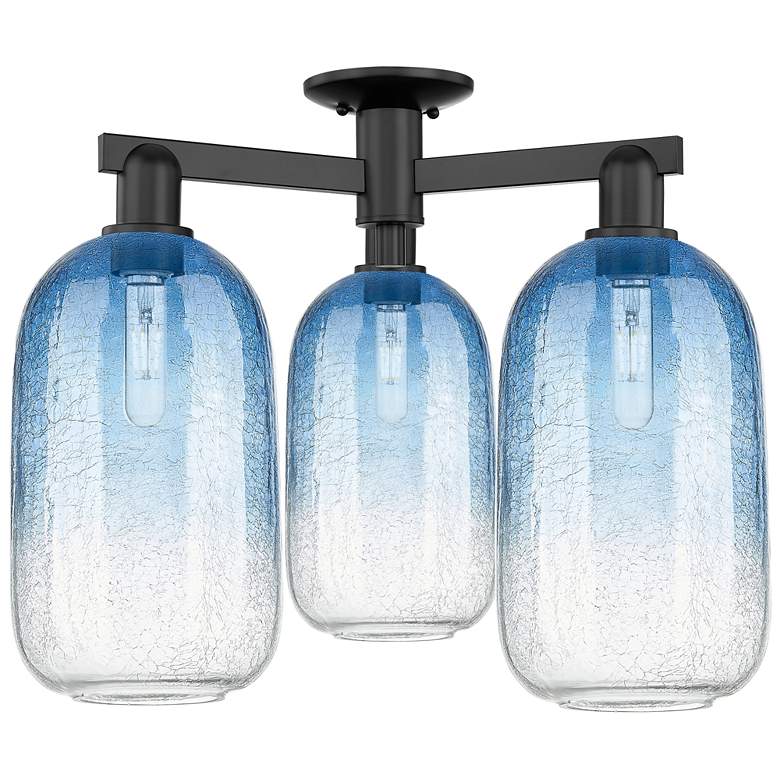 Image 1 Brookhaven Cloche 25"W 3 Light Matte Black Semi-Flush w/ Sapphire Shade