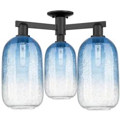 Brookhaven Cloche 25"W 3 Light Matte Black Semi-Flush w/ Sapphire Shade