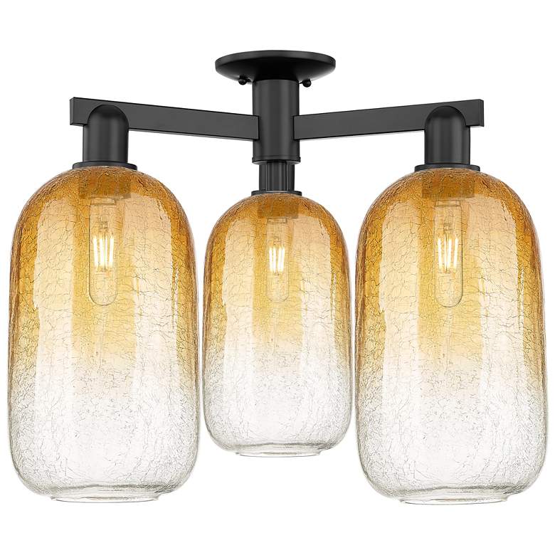 Image 1 Brookhaven Cloche 25"W 3 Light Matte Black Semi-Flush With Amber Shade