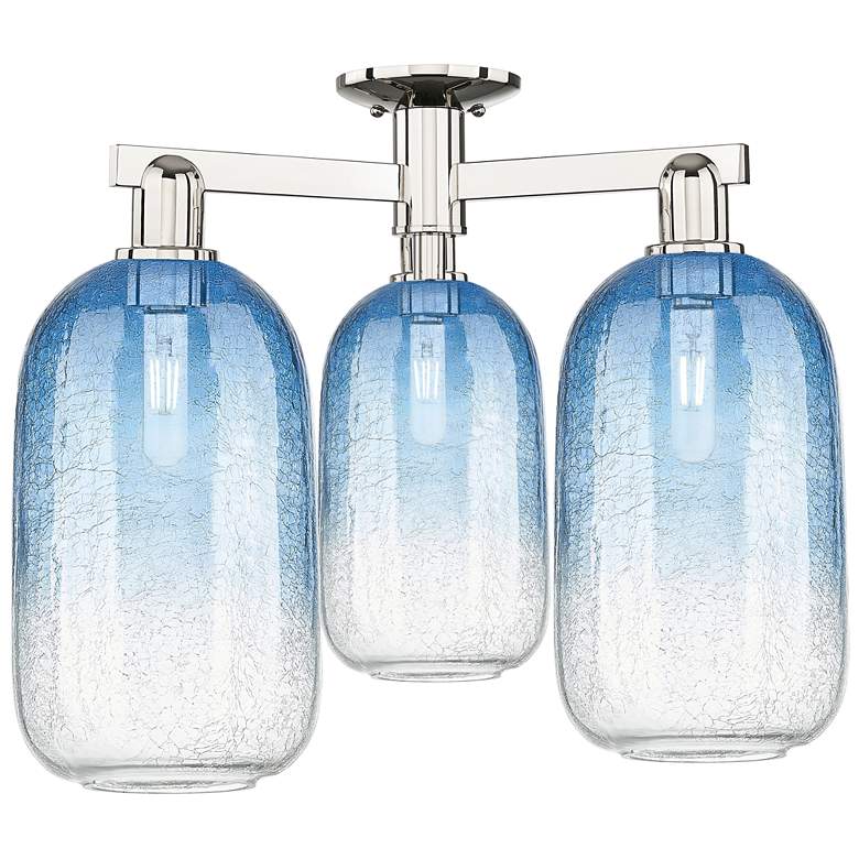 Image 1 Brookhaven Cloche 25"W 3 Light Nickel Semi-Flush w/ Sapphire Shade