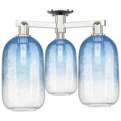 Brookhaven Cloche 25"W 3 Light Nickel Semi-Flush w/ Sapphire Shade