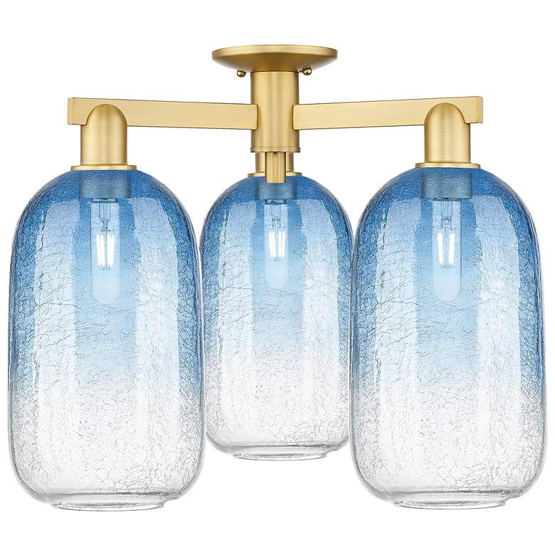 Image 1 Brookhaven Cloche 25"W 3 Light Satin Gold Semi-Flush w/ Sapphire Shade