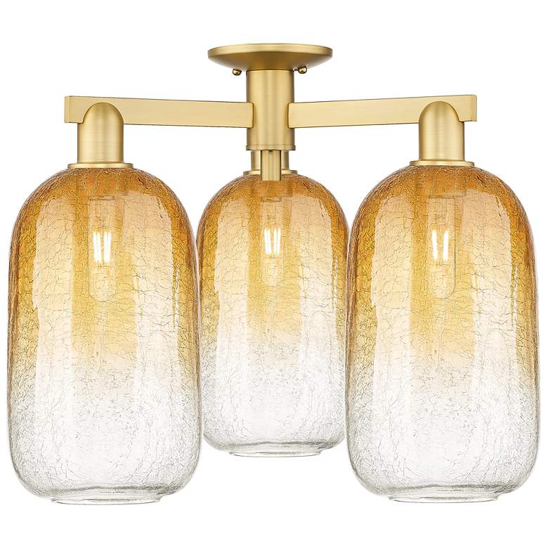 Image 1 Brookhaven Cloche 25"W 3 Light Satin Gold Semi-Flush With Amber Shade