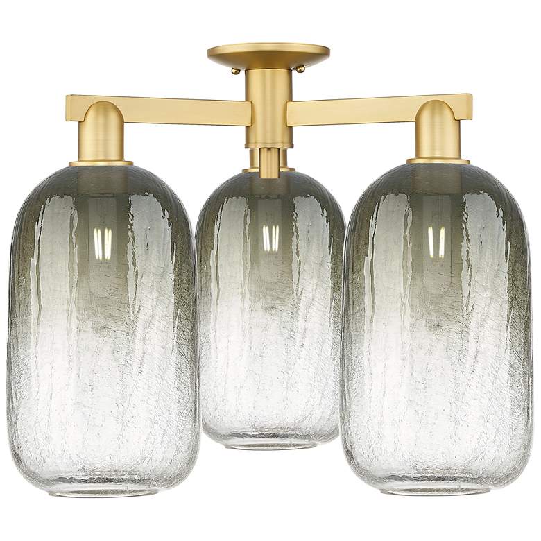 Image 1 Brookhaven Cloche 25"W 3 Light Satin Gold Semi-Flush With Slate Shade