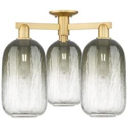 Brookhaven Cloche 25"W 3 Light Satin Gold Semi-Flush With Slate Shade