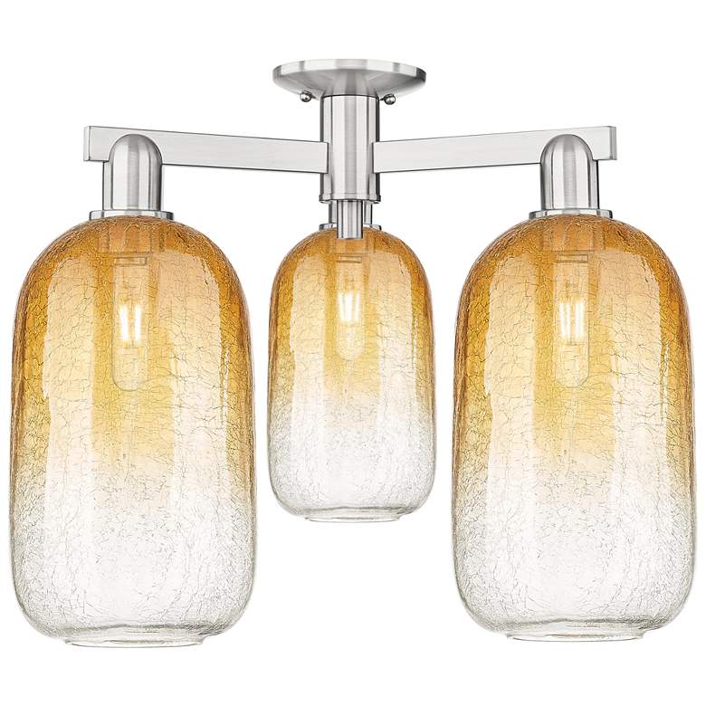 Image 1 Brookhaven Cloche 25"W 3 Light Satin Nickel Semi-Flush w/ Amber Shade