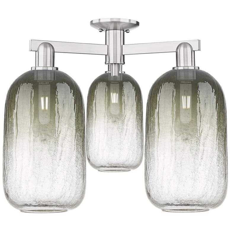 Image 1 Brookhaven Cloche 25"W 3 Light Satin Nickel Semi-Flush w/ Slate Shade