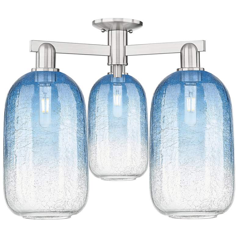 Image 1 Brookhaven Cloche 25"W 3-Lt Satin Nickel Semi-Flush w/ Sapphire Shade