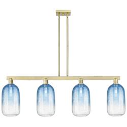 Brookhaven Cloche 48"W 4-Lt Antique Brass Stem Island-Lt w/ Sapphire Shade