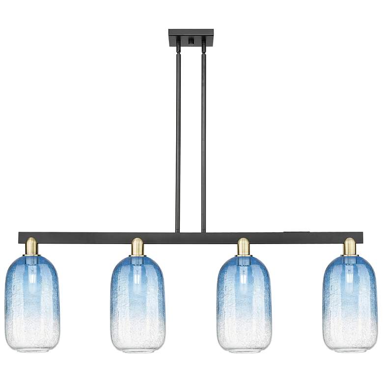 Image 1 Brookhaven Cloche 48"W 4-Lt Black Brass Stem Island-Lt w/ Sapphire Shade