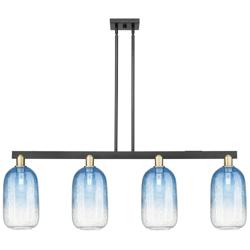 Brookhaven Cloche 48"W 4-Lt Black Brass Stem Island-Lt w/ Sapphire Shade