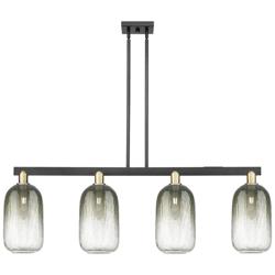 Brookhaven Cloche 48"W 4-Lt Black Brass Stem Island-Lt w/ Slate Shade