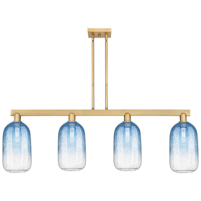 Image 1 Brookhaven Cloche 48"W 4-Lt Brass Stem Island-Lt w/ Sapphire Shade