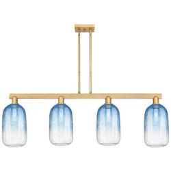 Brookhaven Cloche 48"W 4-Lt Brass Stem Island-Lt w/ Sapphire Shade