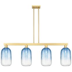 Brookhaven Cloche 48"W 4-Lt Satin Gold Stem Island-Lt w/ Sapphire Shade