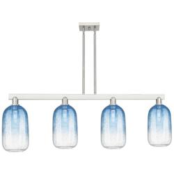 Brookhaven Cloche 48"W 4-Lt Satin Nickel Stem Island-Lt w/ Sapphire Shade