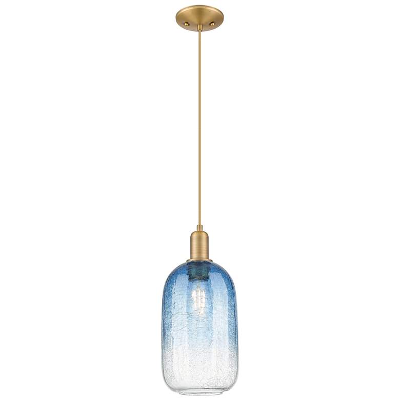 Image 1 Brookhaven Cloche 7" Wide Brass Mini Pendant w/ Blue Shade