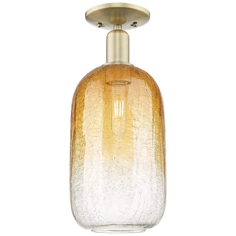 Image 1 Brookhaven Cloche 7"W Antique Brass Semi-Flush Mount With Amber Shade