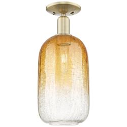 Brookhaven Cloche 7"W Antique Brass Semi-Flush Mount With Amber Shade