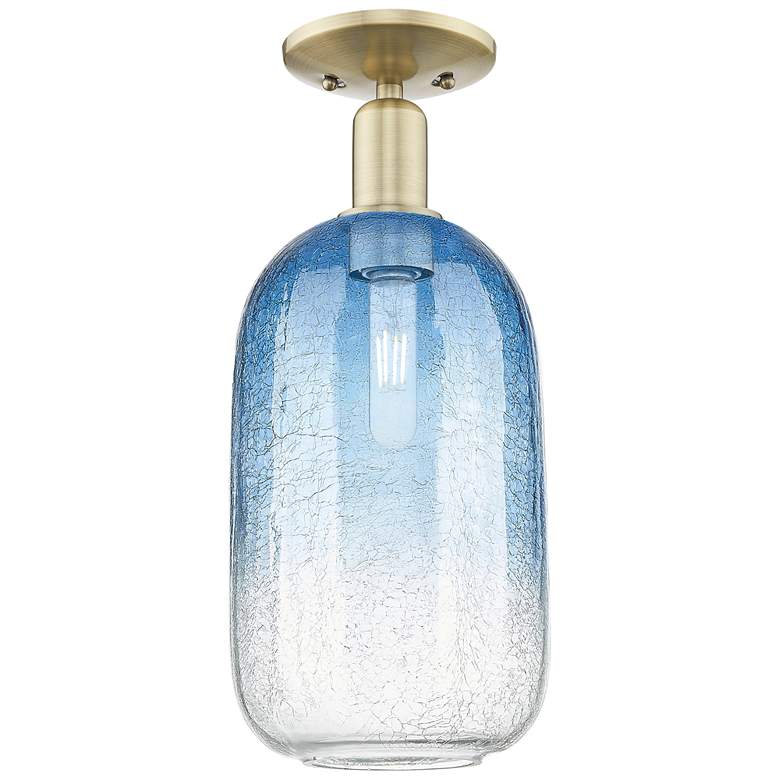 Image 1 Brookhaven Cloche 7"W Antique Brass Semi-Flush With Sapphire Shade