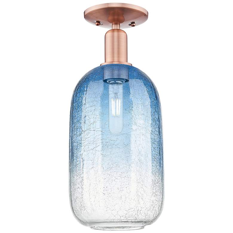 Image 1 Brookhaven Cloche 7"W Antique Copper Semi-Flush With Sapphire Shade