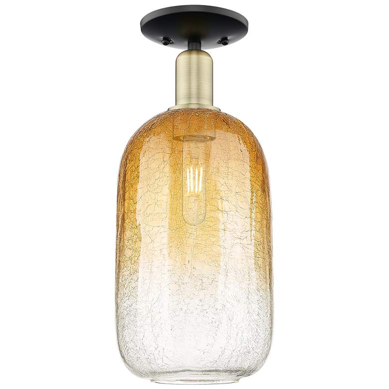 Image 1 Brookhaven Cloche 7"W Black Antique Brass Semi-Flush With Amber Shade