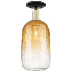 Brookhaven Cloche 7"W Black Antique Brass Semi-Flush With Amber Shade