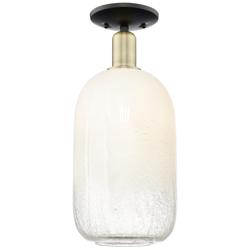 Brookhaven Cloche 7"W Black Antique Brass Semi-Flush With Opal Shade