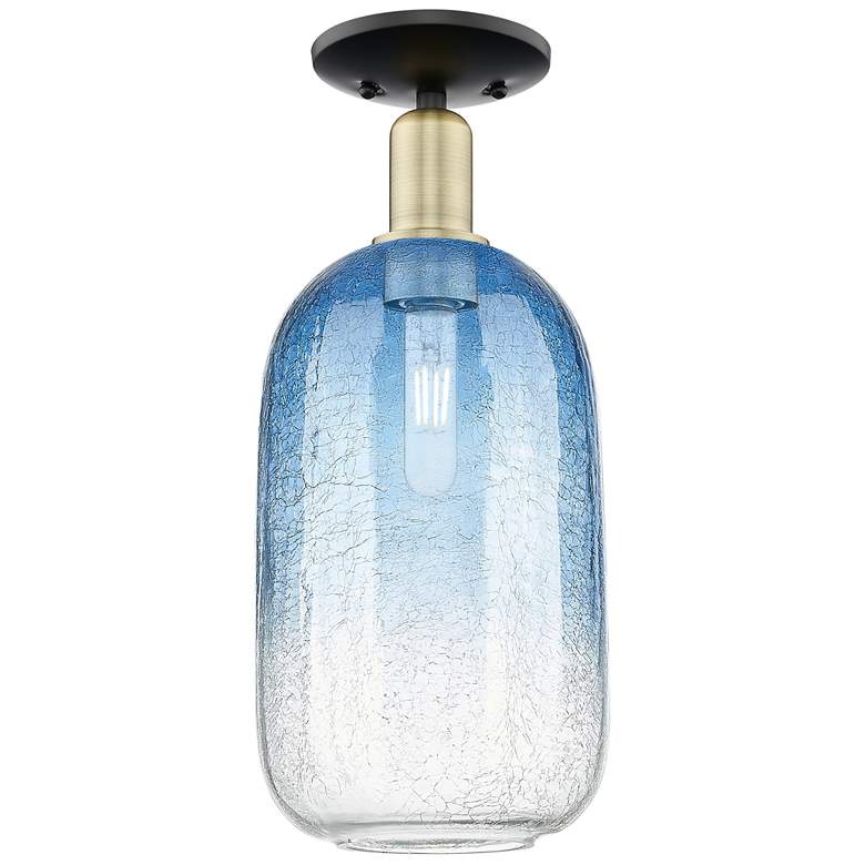 Image 1 Brookhaven Cloche 7"W Black Brass Semi-Flush With Sapphire Shade