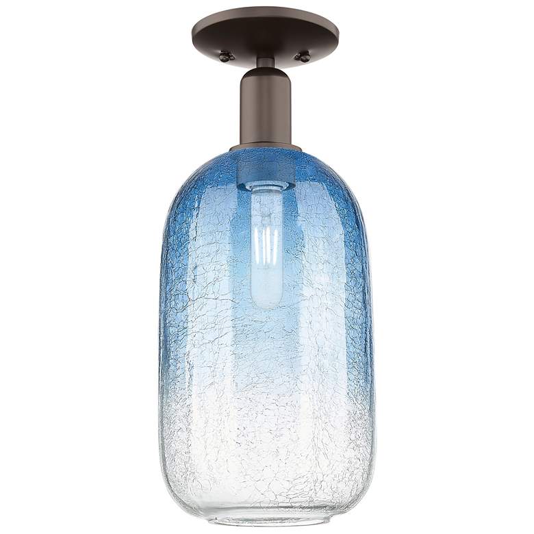 Image 1 Brookhaven Cloche 7"W Oil Rubbed Bronze Semi-Flush With Sapphire Shade