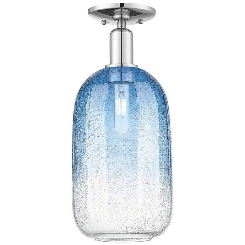 Image 1 Brookhaven Cloche 7"W Polished Chrome Semi-Flush With Sapphire Shade
