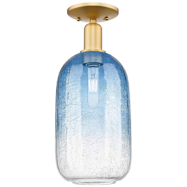 Image 1 Brookhaven Cloche 7"W Satin Gold Semi-Flush Mount With Sapphire Shade