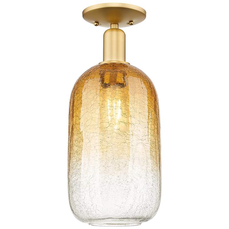 Image 1 Brookhaven Cloche 7" Wide Satin Gold Semi-Flush Mount With Amber Shade