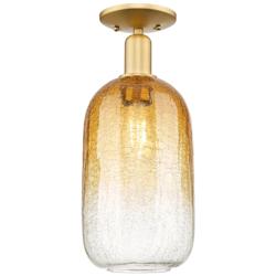 Brookhaven Cloche 7" Wide Satin Gold Semi-Flush Mount With Amber Shade