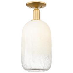 Brookhaven Cloche 7" Wide Satin Gold Semi-Flush Mount With Opal Shade