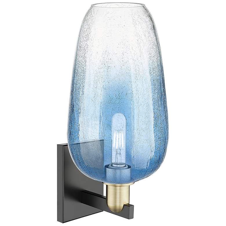 Image 2 Brookhaven Flute 11"H Black Brass Wall Sconce With Sapphire Shade more views
