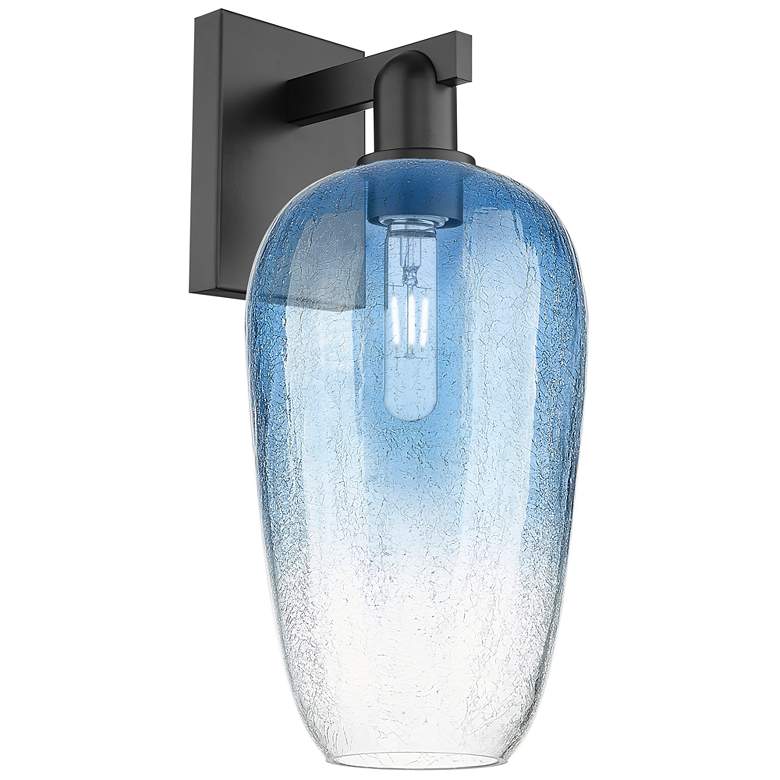 Image 1 Brookhaven Flute 11"H Matte Black Wall Sconce With Sapphire Blue Shade