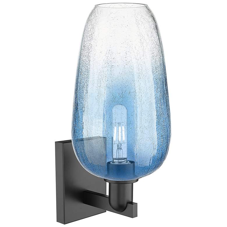 Image 2 Brookhaven Flute 11"H Matte Black Wall Sconce With Sapphire Blue Shade more views