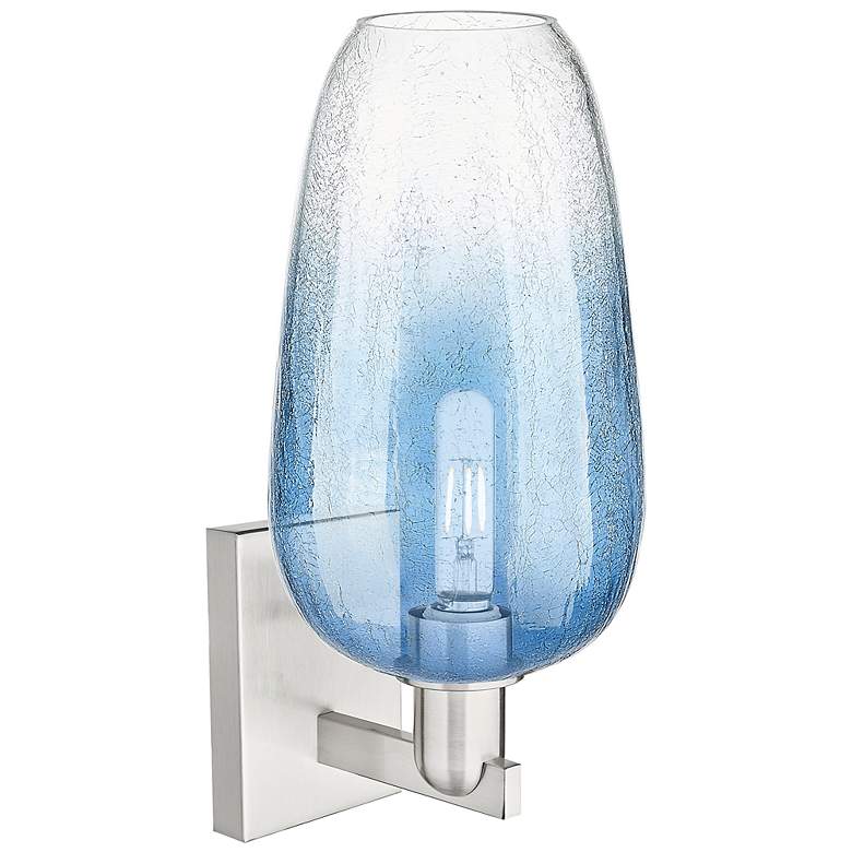 Image 2 Brookhaven Flute 11"H Satin Nickel Wall Sconce w/ Sapphire Shade more views