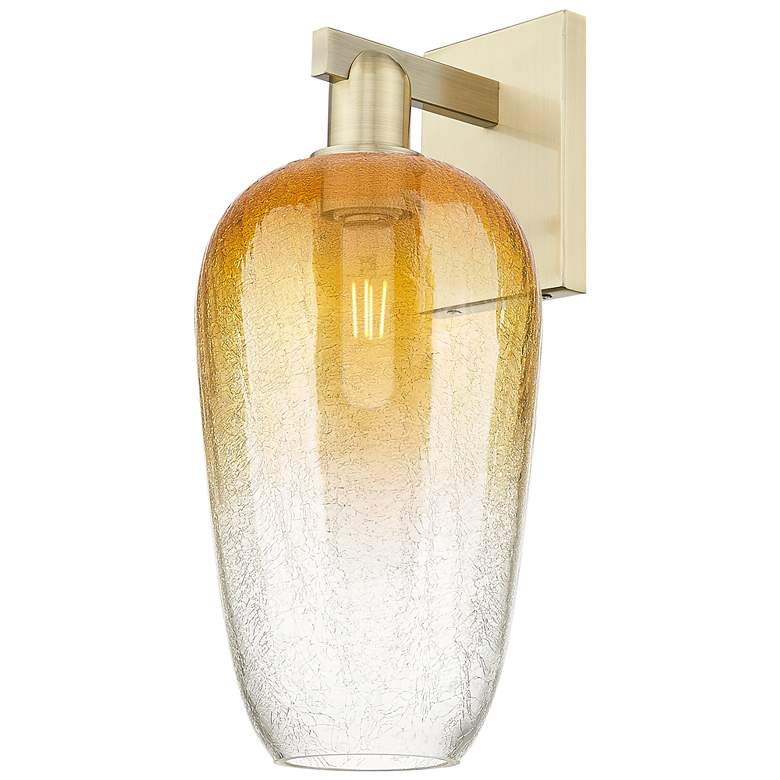 Image 1 Brookhaven Flute 11" High Antique Brass Wall Sconce With Amber Shade