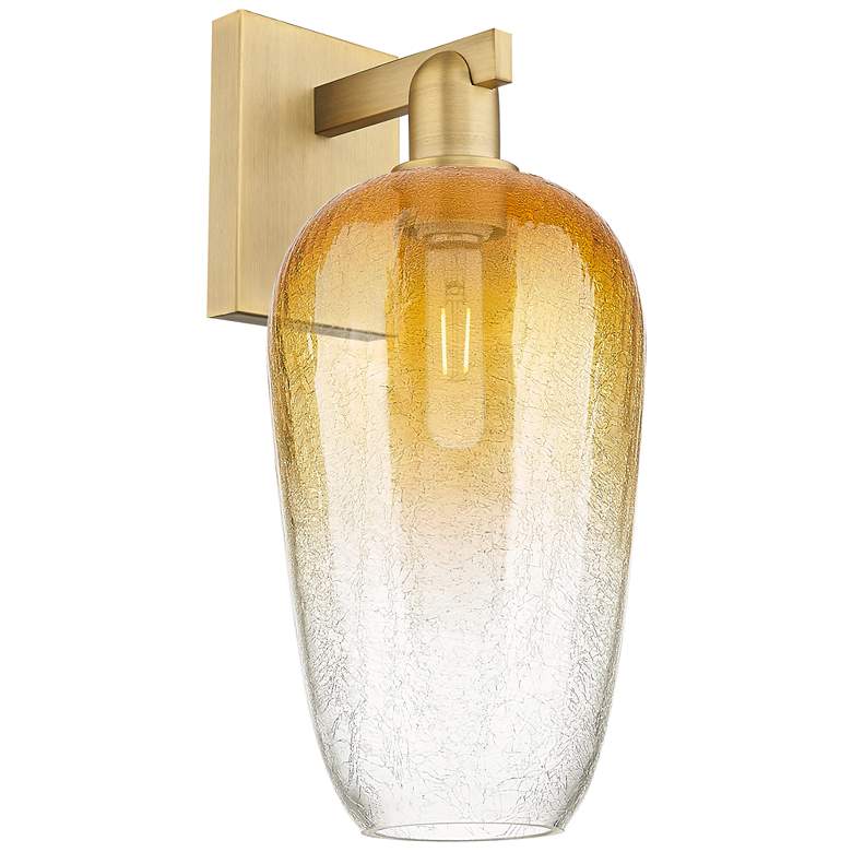Image 1 Brookhaven Flute 11" High Brushed Brass Wall Sconce With Amber Shade